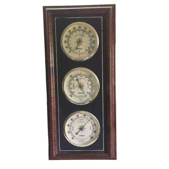 Springfield Other - Barometer Thermometer Humidity Wall Mount Wood Glass